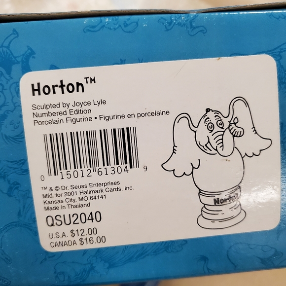 Dr. Seuss Collection Horton Porcelain Figurine Vintage 2000 Collectible Numbered - Picture 4 of 6